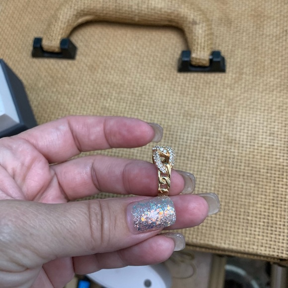 14k Solid Yellow Gold Cuban Link Ring Cz/Crystal - Picture 6 of 10